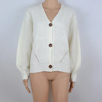 Дамски възли жилетки Пуловер Мода Есен С дълъг ръкав Свободно палто от Ежедневните копчета Дебел V-образно деколте Обикновен дамски блузи 2022