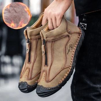 Зимни зимни обувки за мъже с Високо Качество Сплит Кожени обувки на плоска подметка 2021 Открит Удобни ботильоны за мъже Топло плюшен Мъжки обувки 2