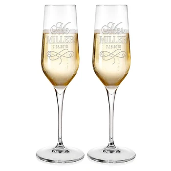 2 бр. Персонализирани Сватбени Чаши за шампанско Чаши за тостове По поръчка на Младоженеца на Булката г-Н и г-жа Гравирано Чаши за тостер 2