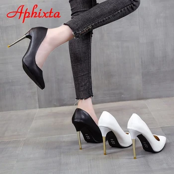 Aphixta 11 см Супер високи тънки токчета на Обувки-лодка За жени Бял остър чорап Златен ток Офис на Сватбени обувки за партита Жена Голям размер 43 44 1