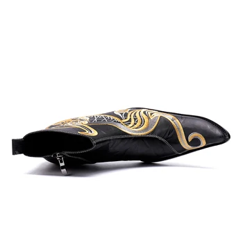 Christia Bella Есенни нитове Мъжки обувки от естествена кожа с бродерия Ботуши Модни обувки с остър пръсти Плюс Размер ботильоны с цип 1