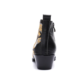 Christia Bella Есенни нитове Мъжки обувки от естествена кожа с бродерия Ботуши Модни обувки с остър пръсти Плюс Размер ботильоны с цип 2