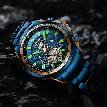 LIGE Сапфирен кристал Автоматични часовници За мъже на Най-добрата марка на Луксозни Напълно Стоманени Спортни Механични Часовници Модни 100 м Водоустойчив Мъжки часовник