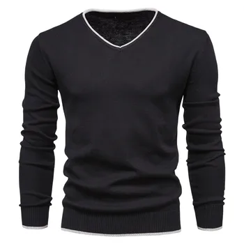 NaranjaSabor Нови зимни топли пуловери мъжки с V-образно деколте Основни обикновена удобни пуловери Мъжки модни тънки ежедневни блузи N695 1