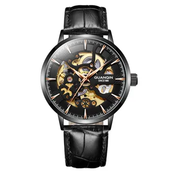 Guanqin Бизнес Автоматични часовници Мъжки Механични часовници с турбийоном и виртуален скелет Луксозен Топ Марка Водоустойчив часовник relogio masculino