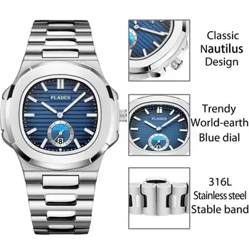 Ред Corgeut 40 мм топ луксозен мъжки хронограф кварцов часовник колан от неръждаема стомана светлинен многофункционален часовник синя повърхност > Мъжки часовник / www.yorkshireclaims.co.uk 11