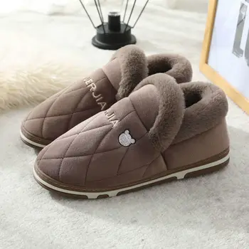 Qmaigie домашни мъжки чехли зимни плюшени топли домашни обувки за мъже домашни чехли кадифе гумени чехли Мъжки ежедневни чехли мъжки 1
