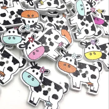50/100 бр. Смесване на Животни Крави бебешки/ Детски Дървени копчета САМ Занаят Шевни WB419 1
